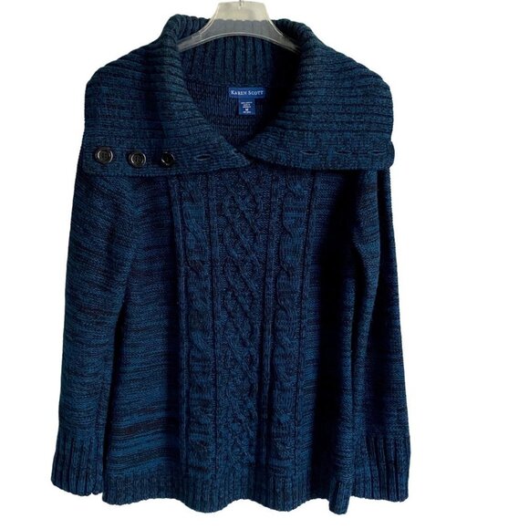 Karen Scott Sweaters - Karen Scott Navy Pull Over Cable Knit Sweater Button Collar Women's Medium